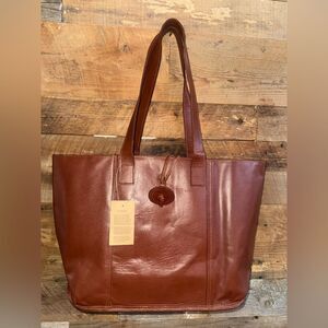 👜 VCrafts Full-Grain Leather XL Tote Bag – Cognac Brown – NWT